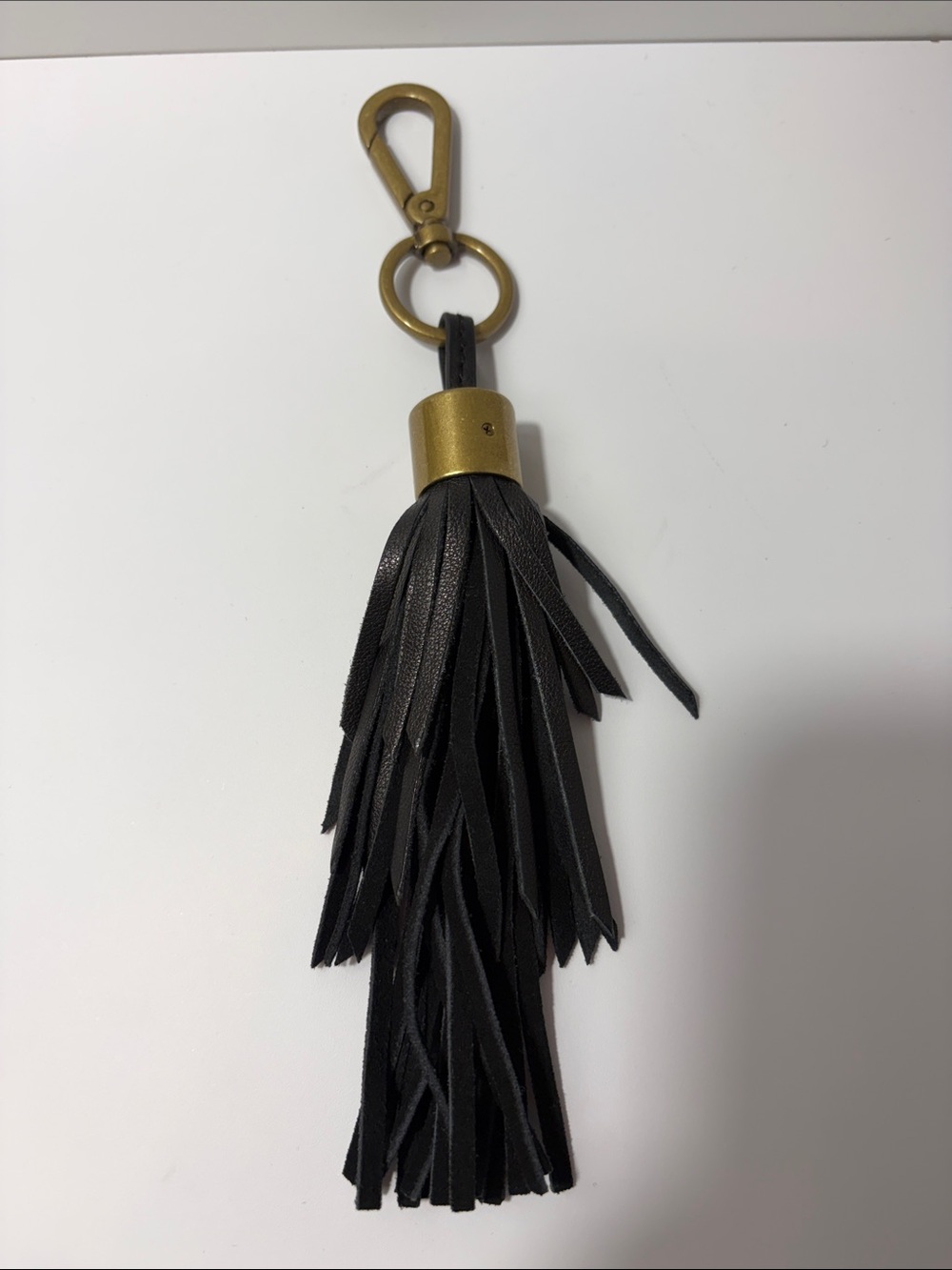 Blue Leather Tassel Keychain with Brushed Gold Hardware